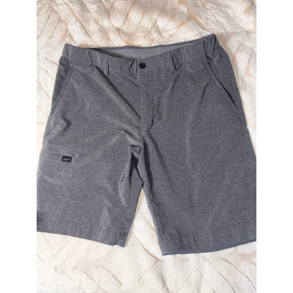 Greg‎ Norman Golf Shorts Mens 32 Grey Excellent Stretch Performance Shark Logo